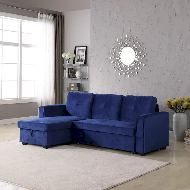 91 Wide Velvet Storage Sectional Reversible Sleeper Sofa & Chaise
