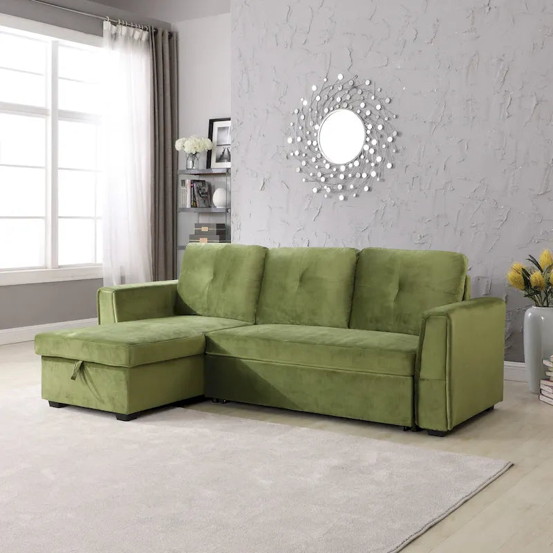 91 Wide Velvet Storage Sectional Reversible Sleeper Sofa & Chaise