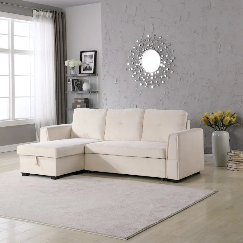 91 Wide Velvet Storage Sectional Reversible Sleeper Sofa & Chaise