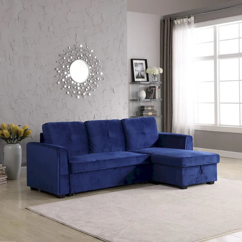 91 Wide Velvet Storage Sectional Reversible Sleeper Sofa & Chaise