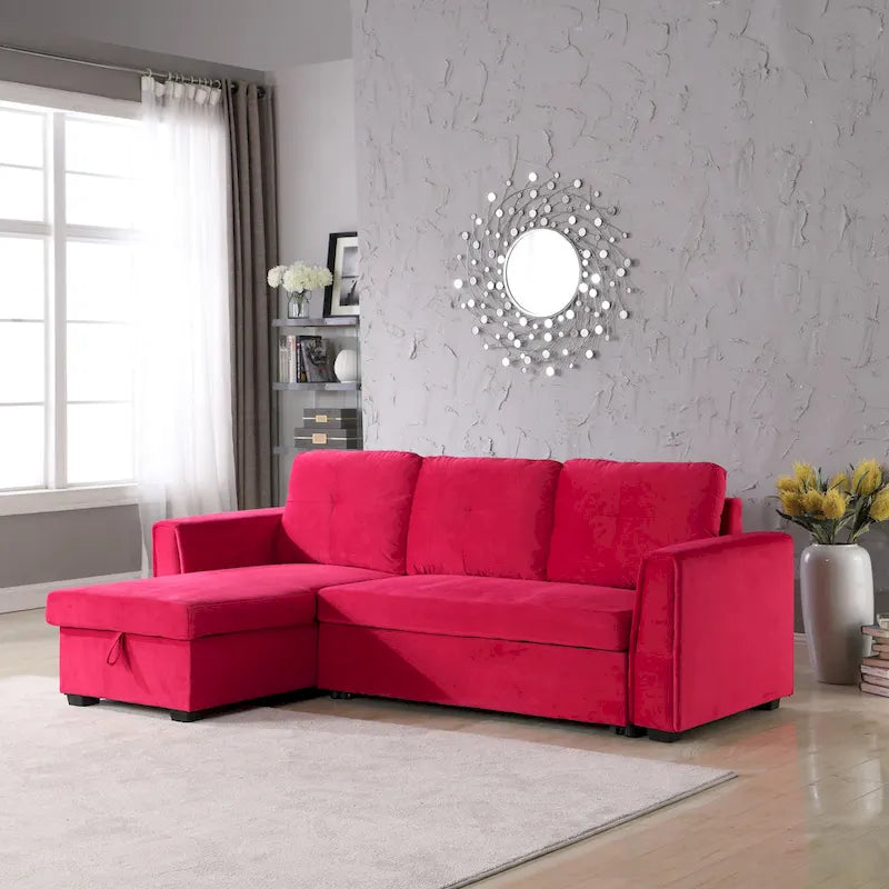 91 Wide Velvet Storage Sectional Reversible Sleeper Sofa & Chaise