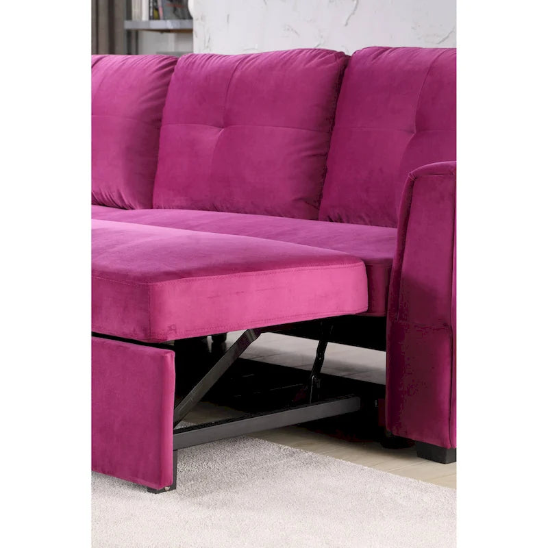 91 Wide Velvet Storage Sectional Reversible Sleeper Sofa & Chaise