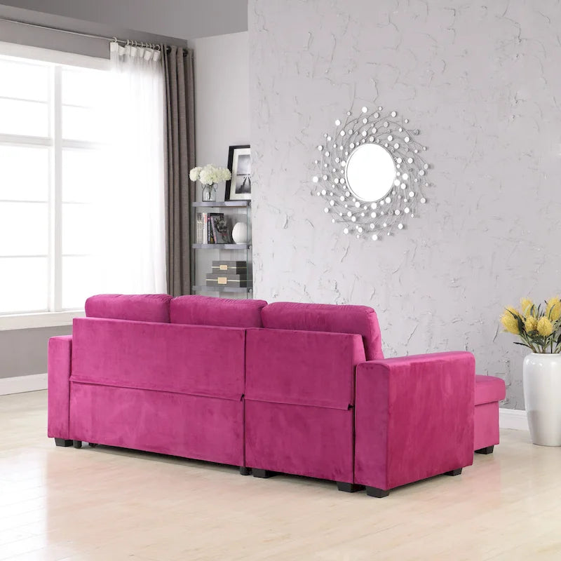 91 Wide Velvet Storage Sectional Reversible Sleeper Sofa & Chaise