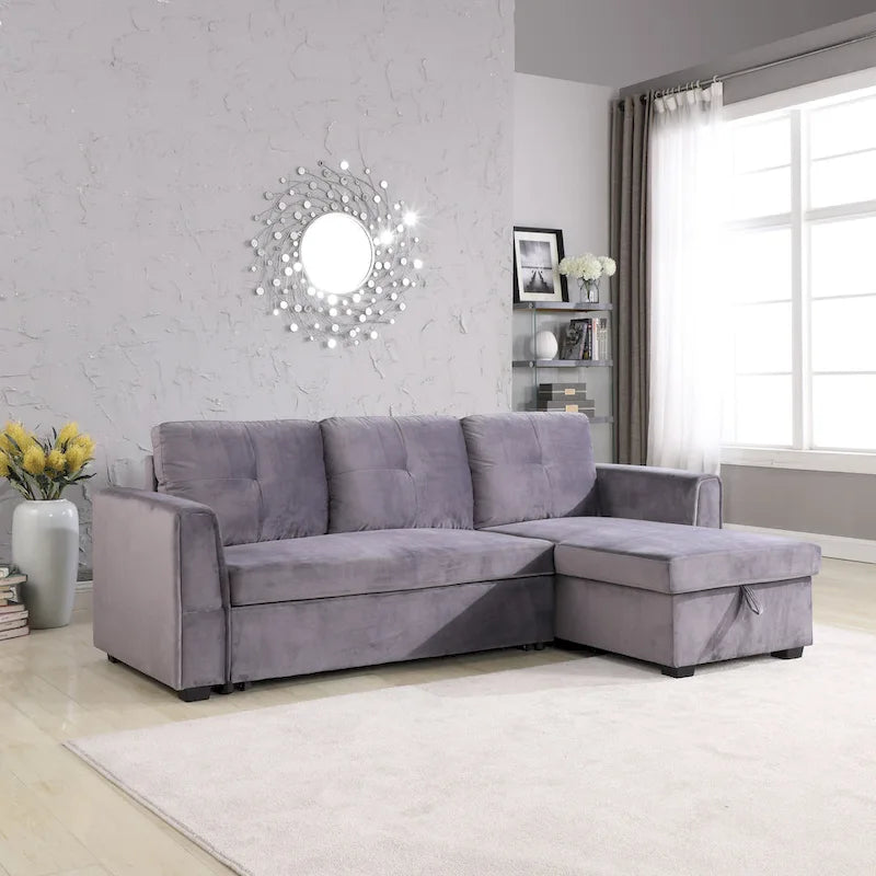 91 Wide Velvet Storage Sectional Reversible Sleeper Sofa & Chaise