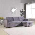 91 Wide Velvet Storage Sectional Reversible Sleeper Sofa & Chaise