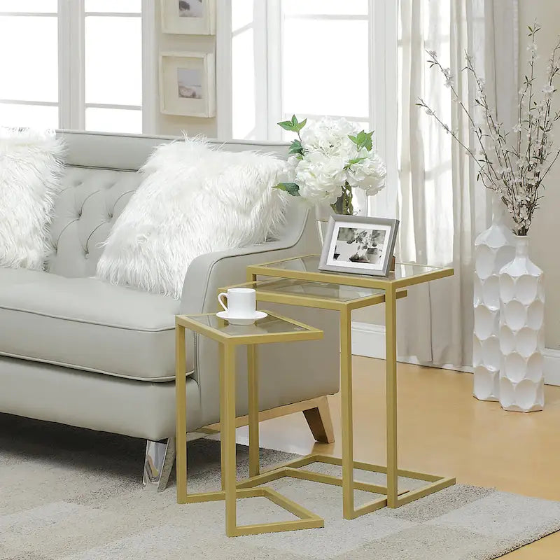 Carolina Living Addison Nesting Table Set - Glass Top - Chrome Base