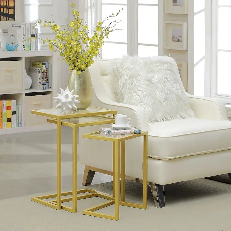 Carolina Living Addison Nesting Table Set - Glass Top - Chrome Base