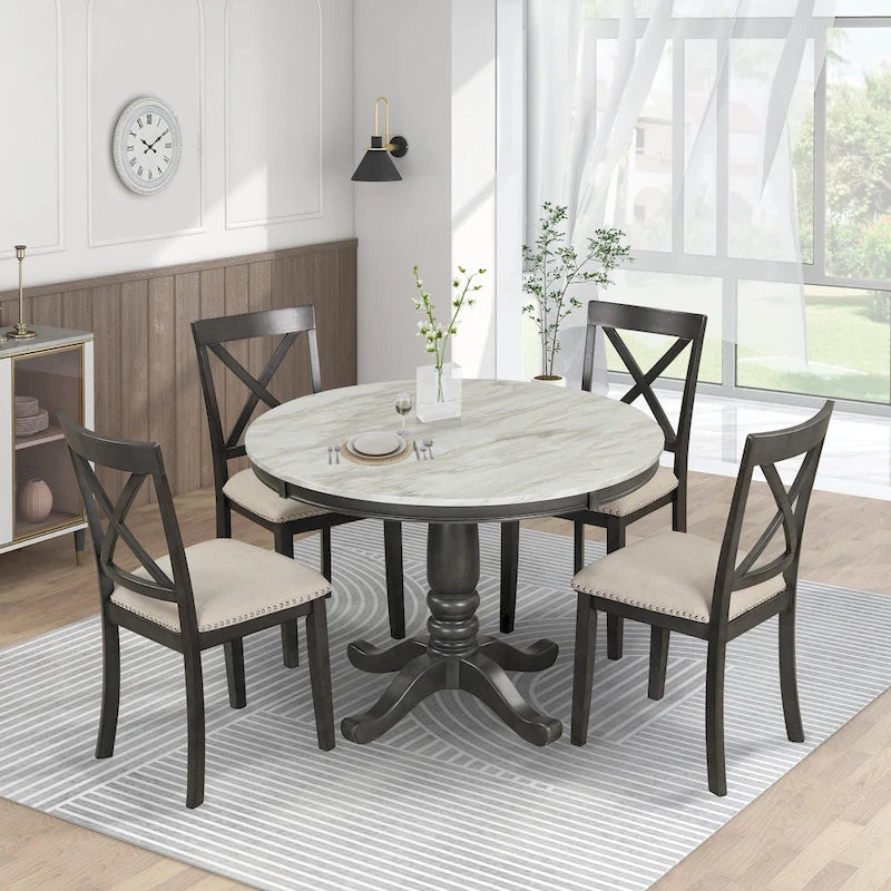 5 Pieces Dining Table and Chairs Set for 4 Persons