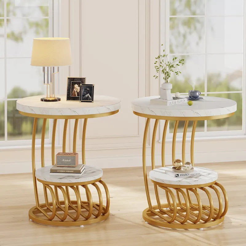 Round End Table, 2 Tiers Side Table for Living Room Bedroom
