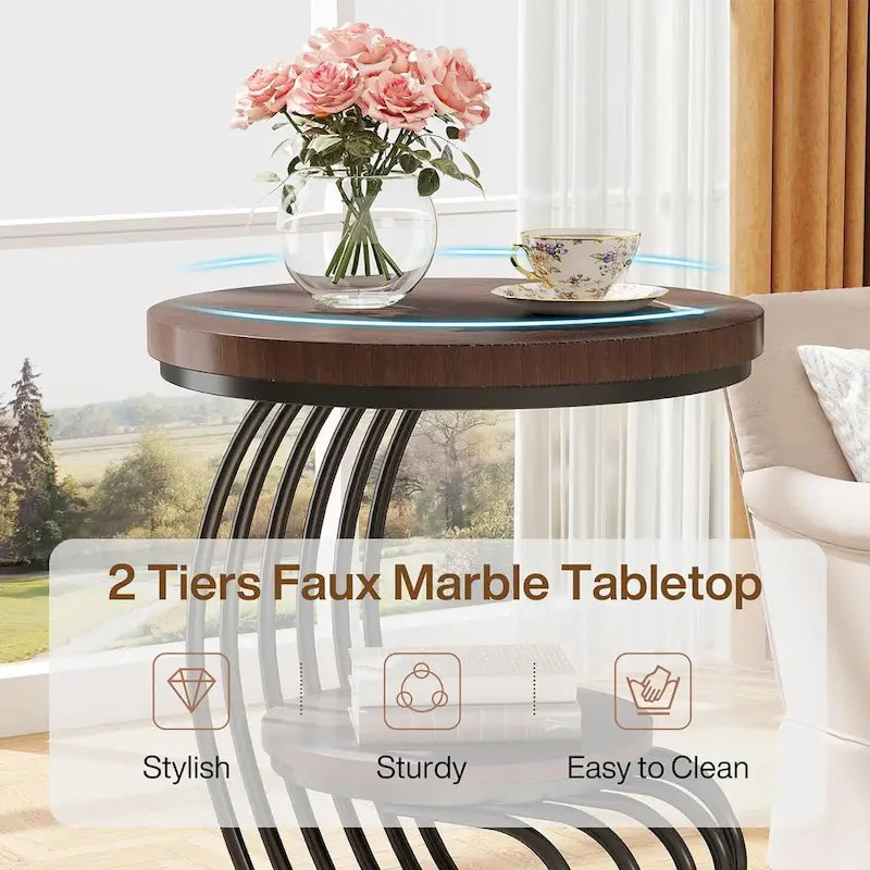 Round End Table, 2 Tiers Side Table for Living Room Bedroom
