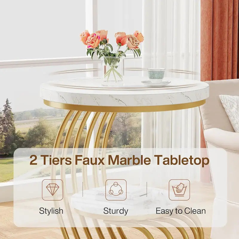 Round End Table, 2 Tiers Side Table for Living Room Bedroom