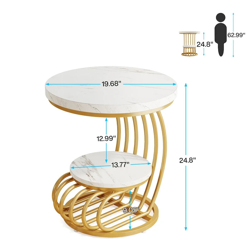 Round End Table, 2 Tiers Side Table for Living Room Bedroom