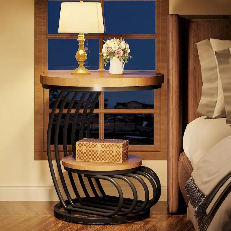 Round End Table, 2 Tiers Side Table for Living Room Bedroom