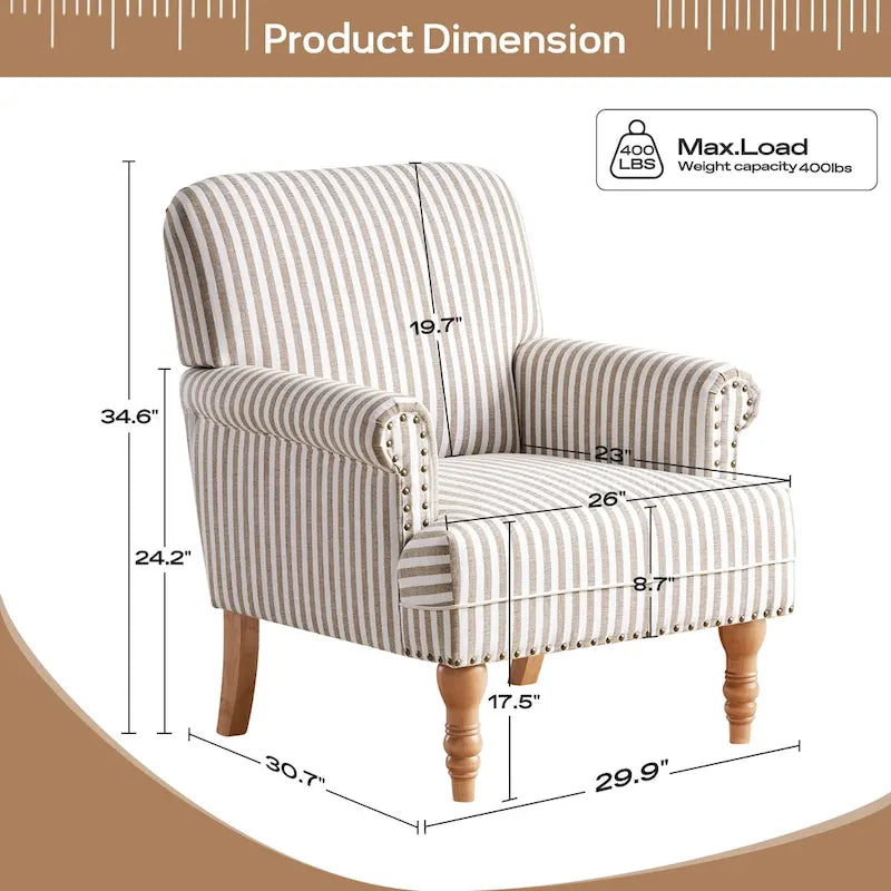 Upholstered Accent Sofa Linen Club Chair with Legs for Living Room