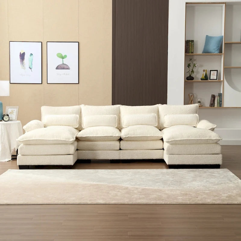 Sectional Sofa Cloud Couch for Living Room, Modern Chenille/Boucle U Shaped Couch, Comfy Modular Sofa Sleeper with Double Chaise