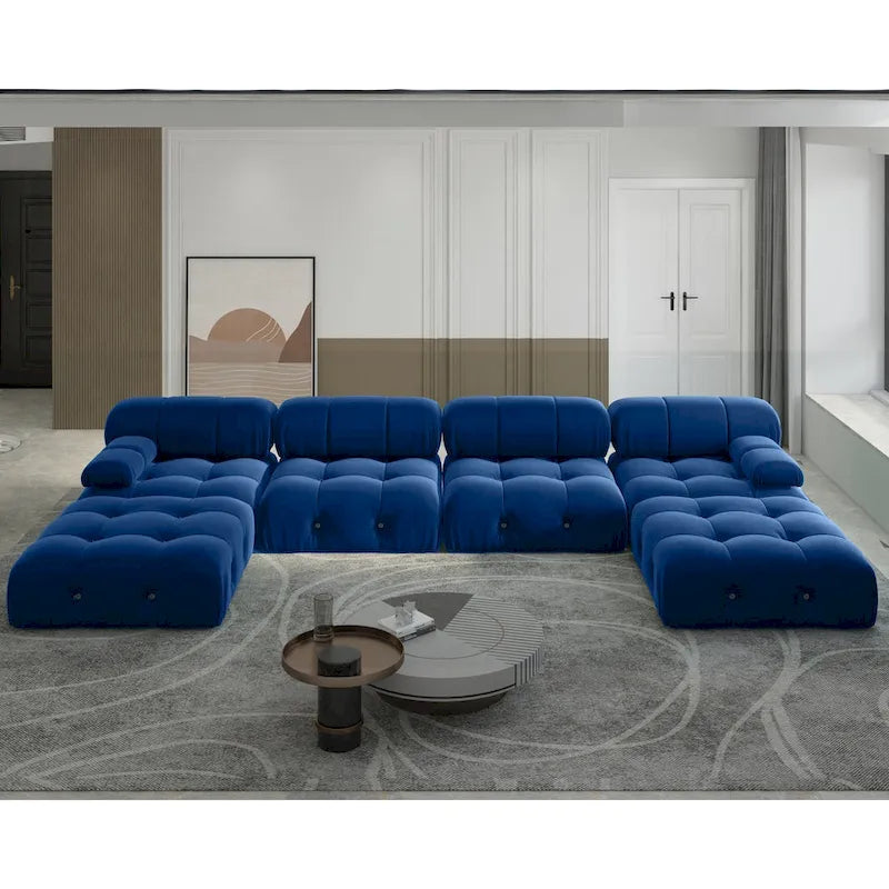 Modern U-Shaped Velvet Upholstered Modular Sectional Sofa 6-seater Extra Wide Chaise Lounge Couch for Living Room