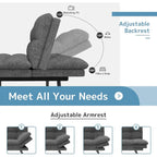 Modern Linen Futon with Memory Foam and Adjustable Armrests