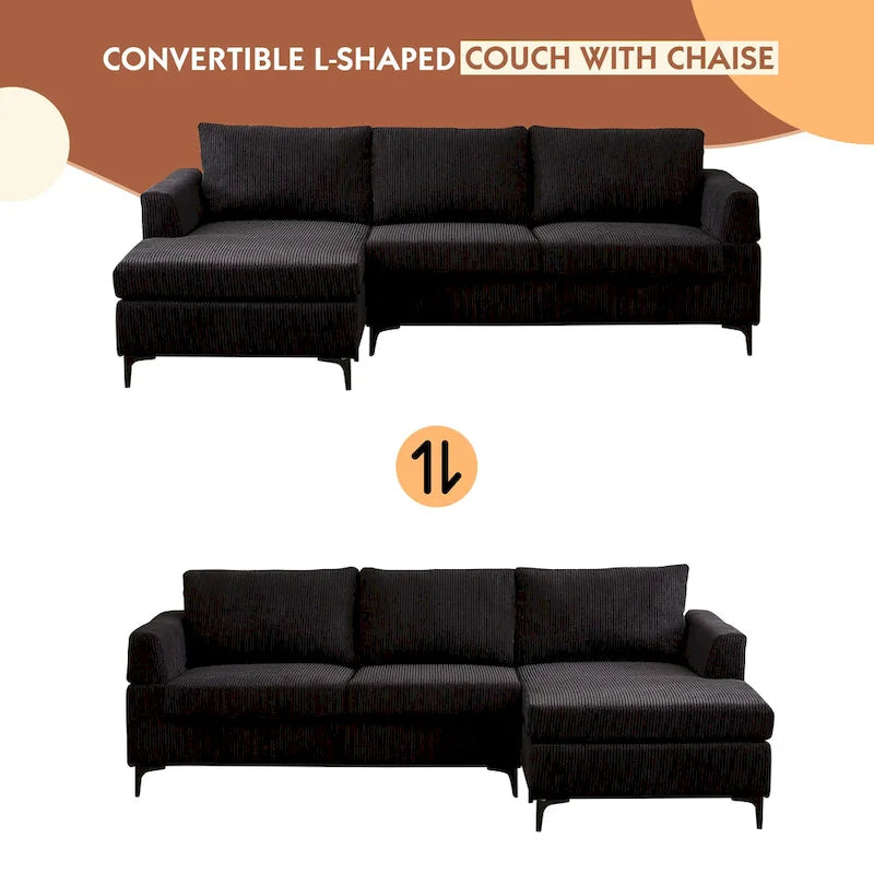 HOOOWOOO Living Room L-Shaped Polyester Fabric Reversible Chaise Sofa
