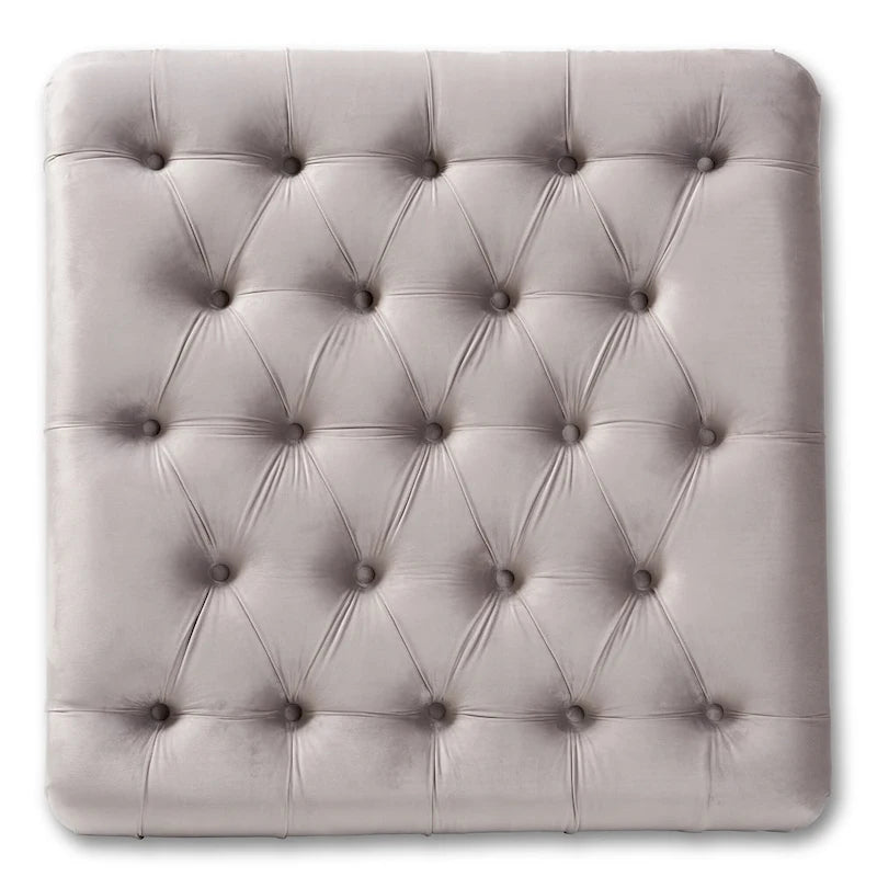 Transitional Velvet Fabric Cocktail Ottoman