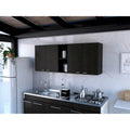 TUHOME Portofino 150 Wall Cabinet with 2 Double Doors, Dish Rack, 2 Open Shelves, and 2 Inner Shelves - N/A