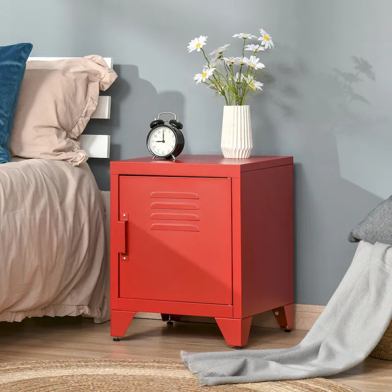 HOMCOM Industrial End Table, Living Room Side Table with Locker-Style Door and Adjustable Shelf - 15.75x15.75x19.75