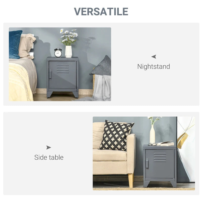 HOMCOM Industrial End Table, Living Room Side Table with Locker-Style Door and Adjustable Shelf - 15.75x15.75x19.75