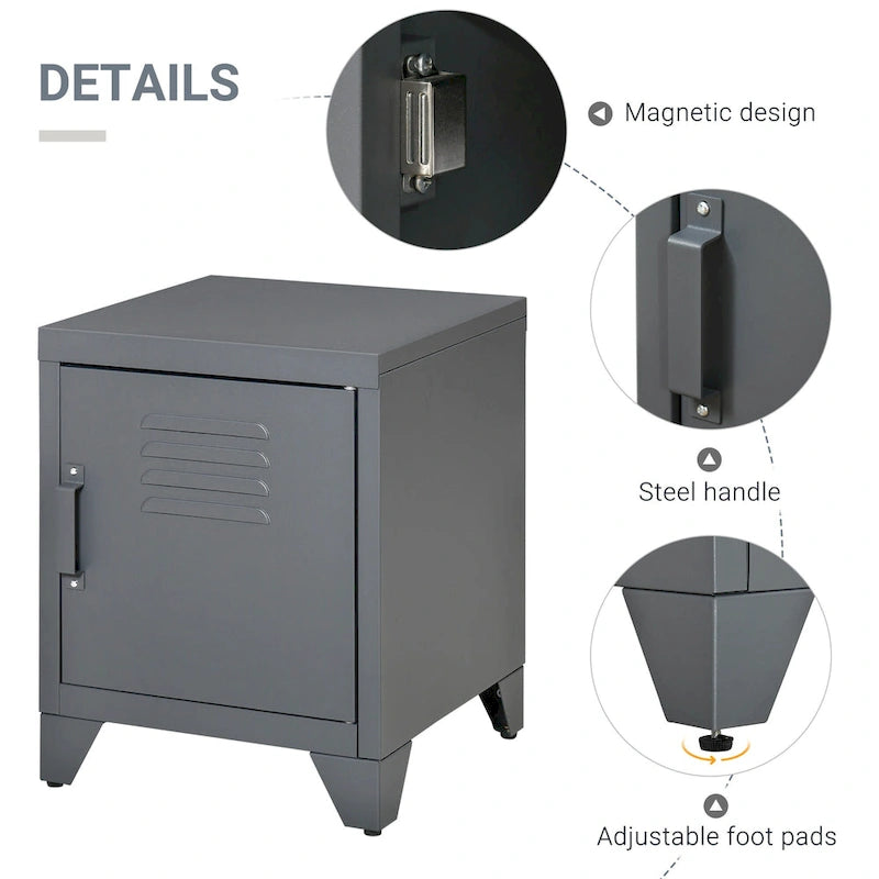 HOMCOM Industrial End Table, Living Room Side Table with Locker-Style Door and Adjustable Shelf - 15.75x15.75x19.75