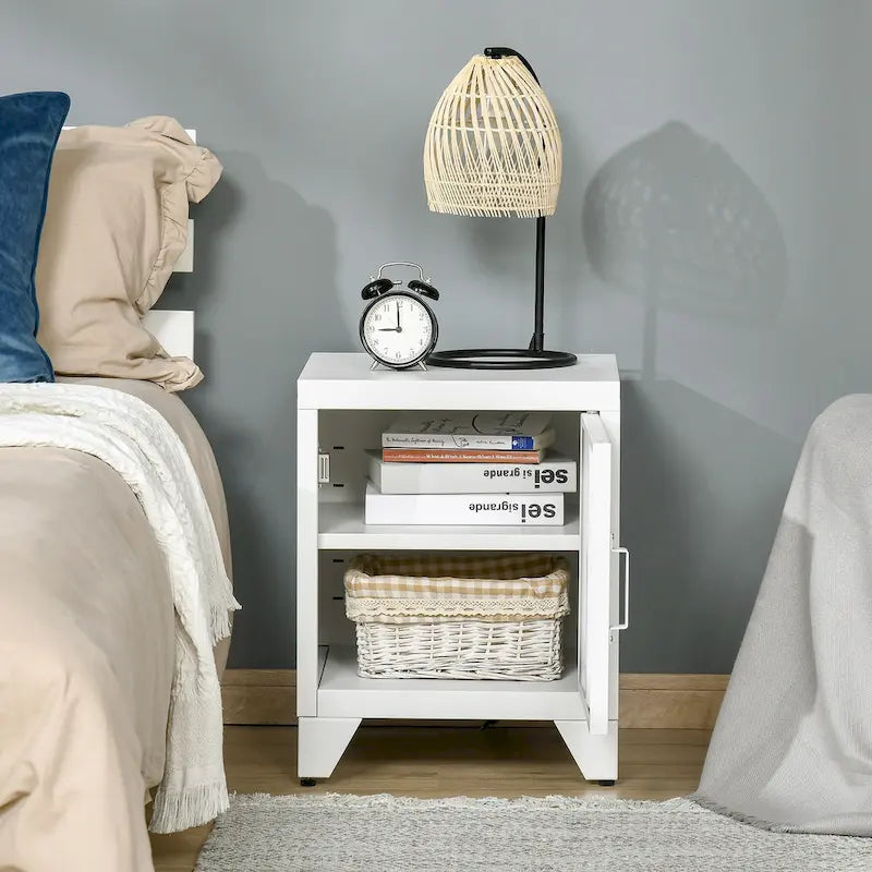 HOMCOM Industrial End Table, Living Room Side Table with Locker-Style Door and Adjustable Shelf - 15.75x15.75x19.75