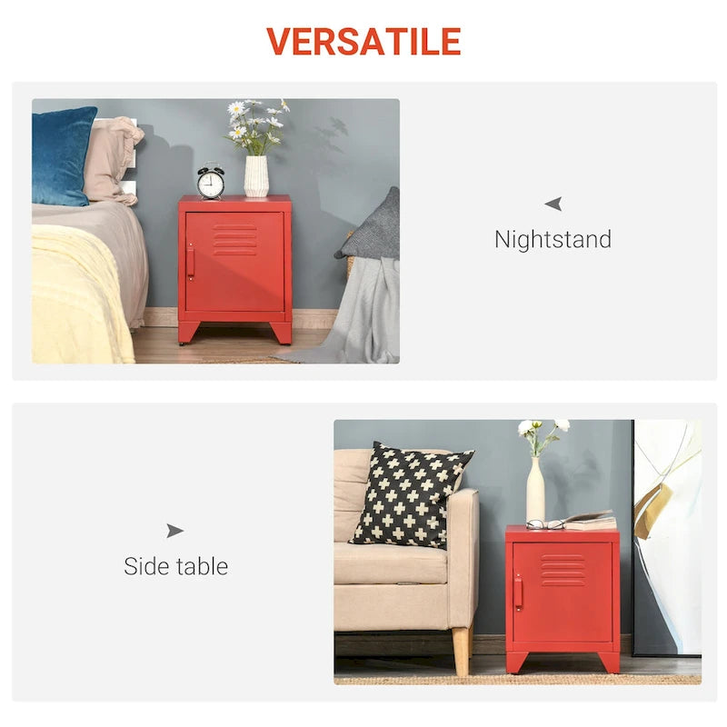 HOMCOM Industrial End Table, Living Room Side Table with Locker-Style Door and Adjustable Shelf - 15.75x15.75x19.75