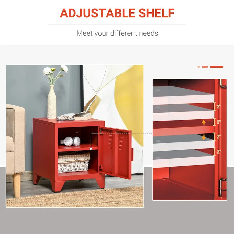 HOMCOM Industrial End Table, Living Room Side Table with Locker-Style Door and Adjustable Shelf - 15.75x15.75x19.75
