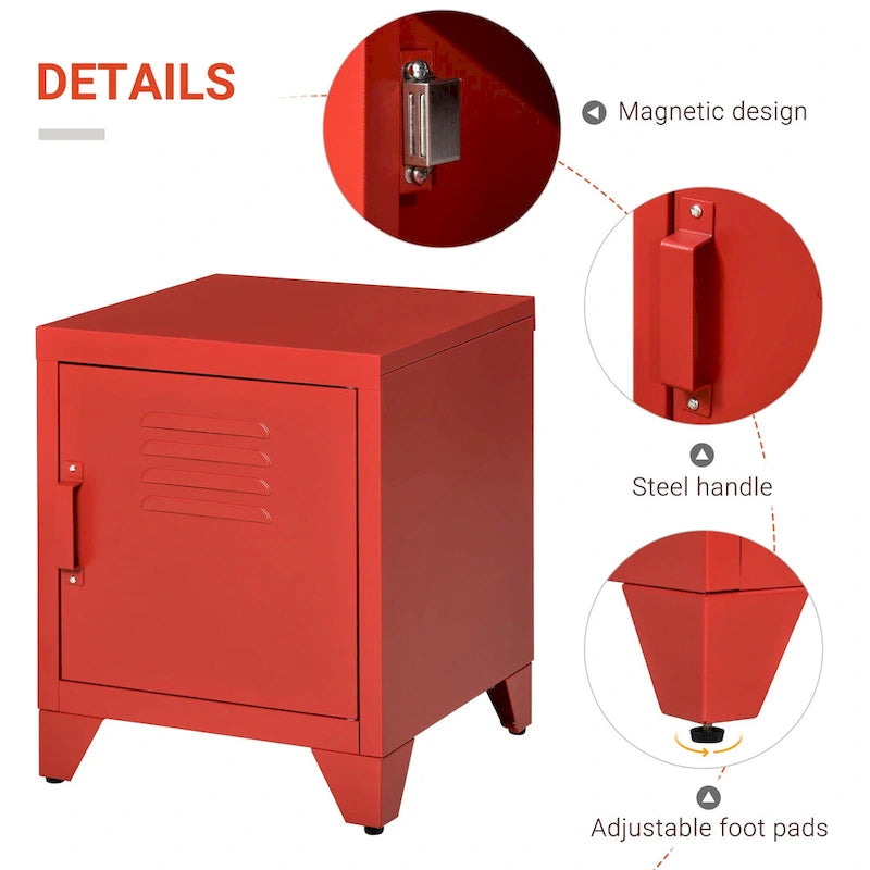 HOMCOM Industrial End Table, Living Room Side Table with Locker-Style Door and Adjustable Shelf - 15.75x15.75x19.75