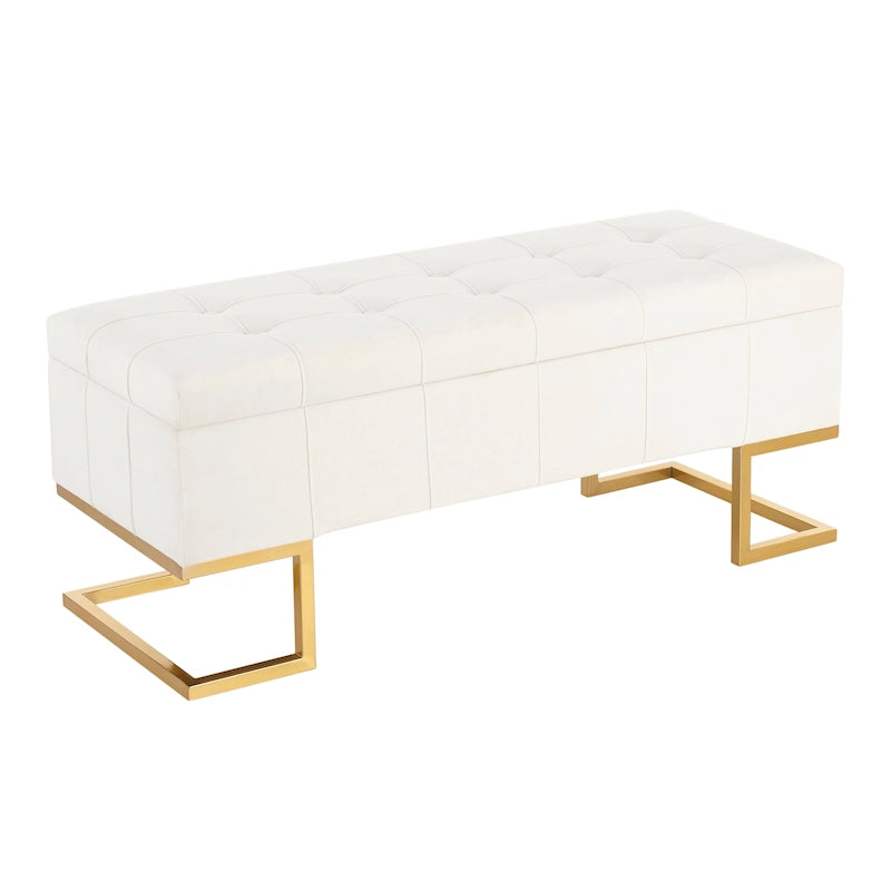 Silver Orchid Crossgar Velvet Storage Bench with Flip-Top Lid