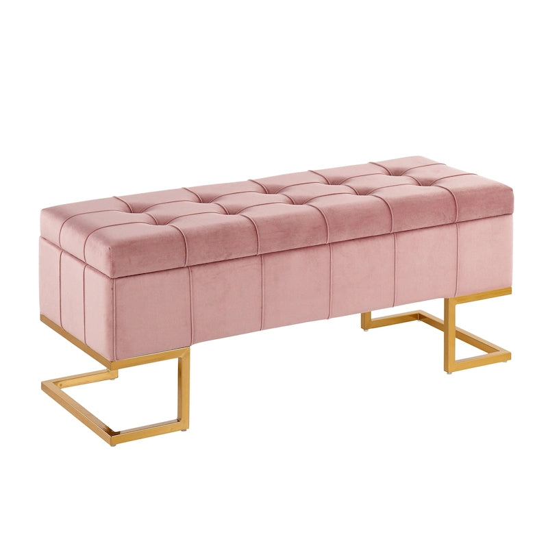 Silver Orchid Crossgar Velvet Storage Bench with Flip-Top Lid