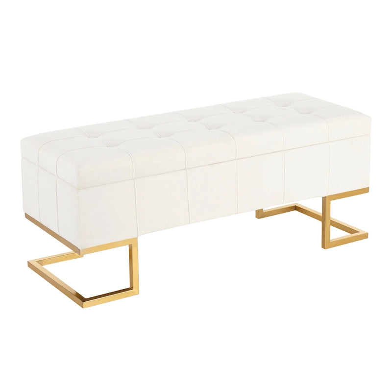 Silver Orchid Crossgar Velvet Storage Bench with Flip-Top Lid