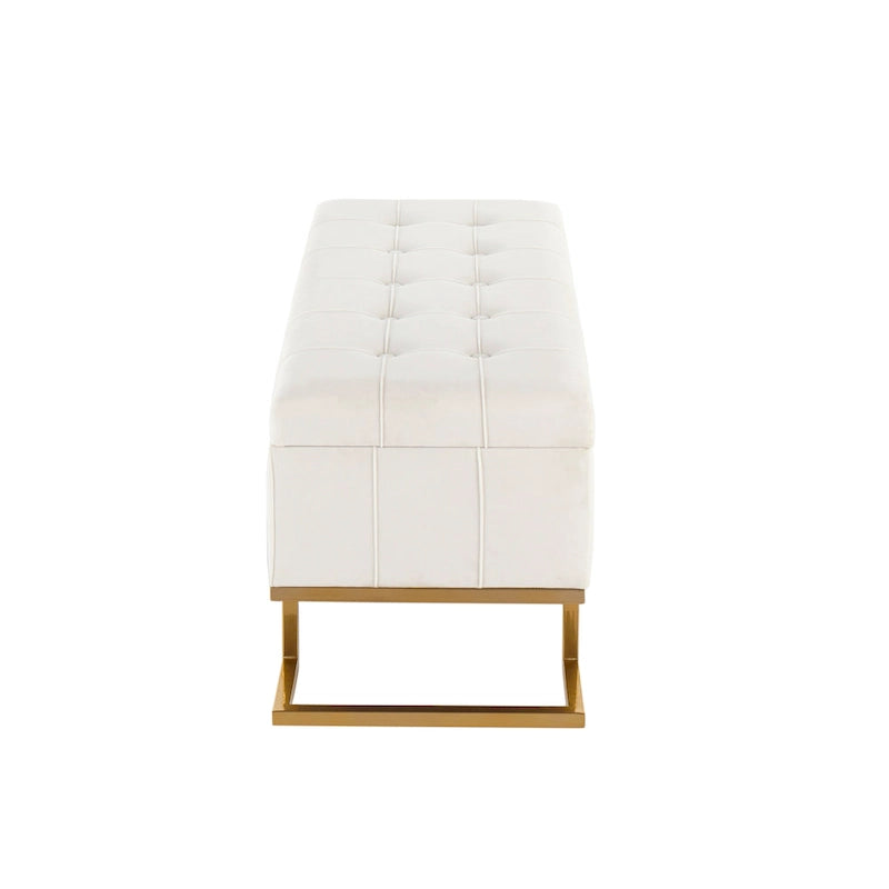 Silver Orchid Crossgar Velvet Storage Bench with Flip-Top Lid