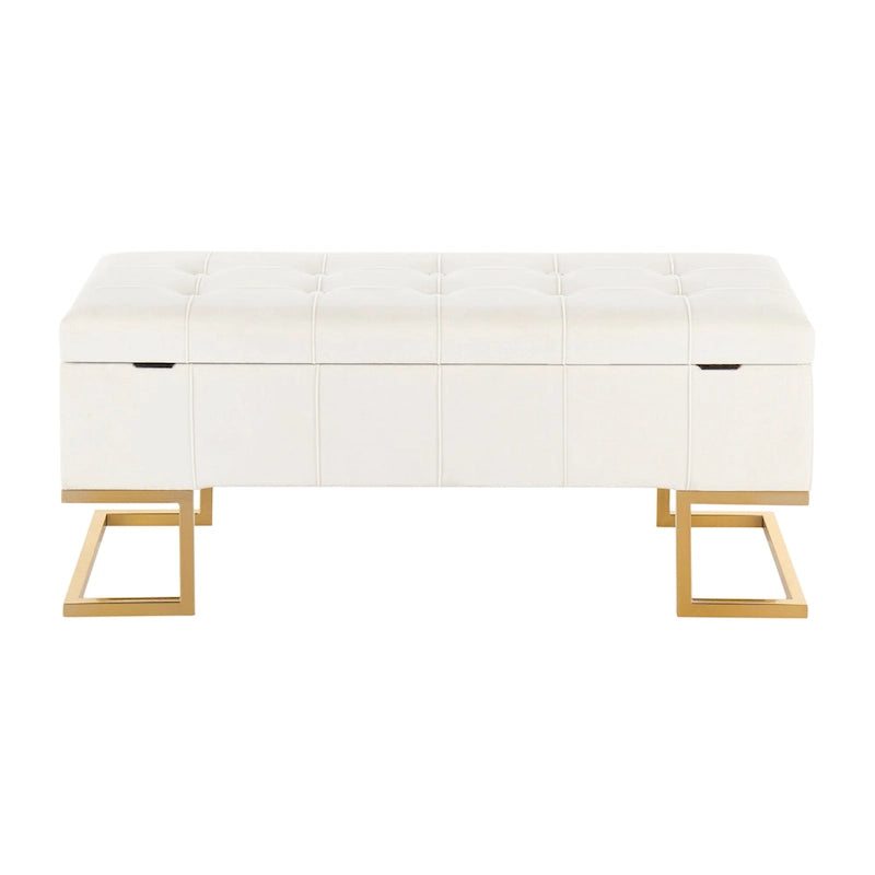 Silver Orchid Crossgar Velvet Storage Bench with Flip-Top Lid
