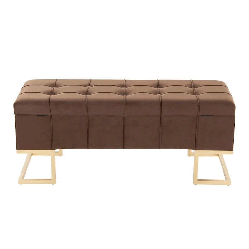 Silver Orchid Crossgar Velvet Storage Bench with Flip-Top Lid