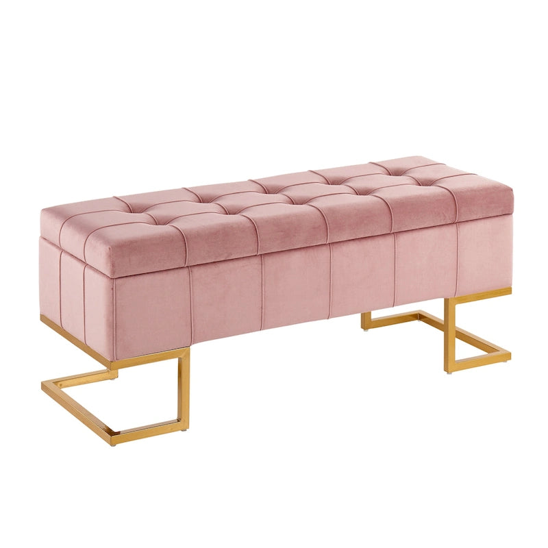 Silver Orchid Crossgar Velvet Storage Bench with Flip-Top Lid