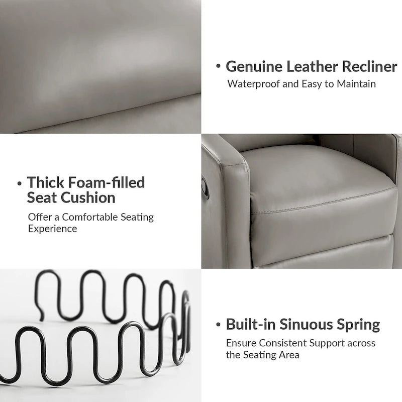 Josefa Modern Genuine Leather Swivel Rocker Recliner by Hulala Home