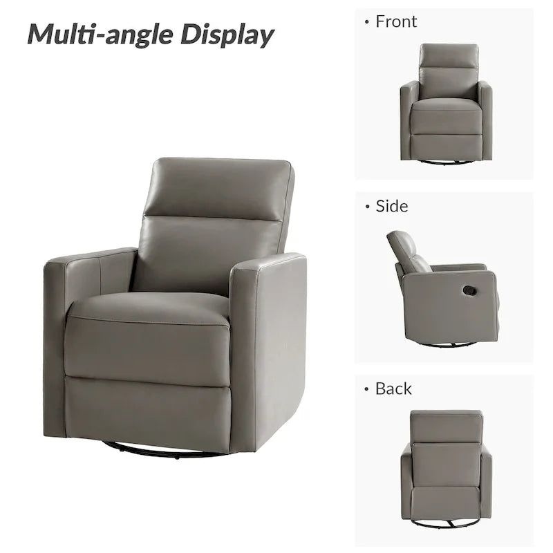 Josefa Modern Genuine Leather Swivel Rocker Recliner by Hulala Home