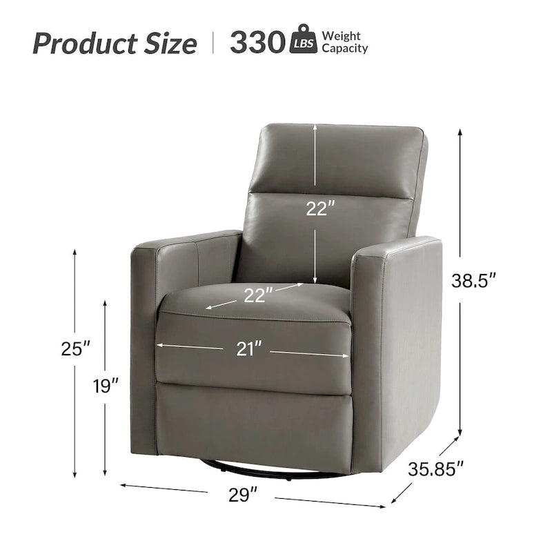 Josefa Modern Genuine Leather Swivel Rocker Recliner by Hulala Home