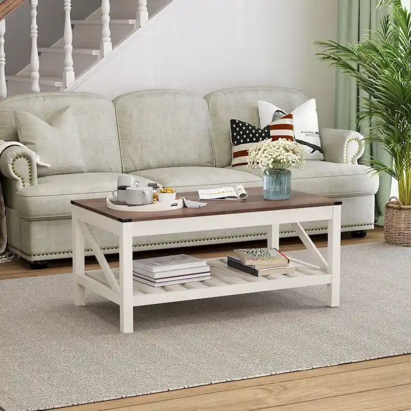 Crestlive Living Room Coffee Table with Storage Shelf, Sofa Center Table - 40.16 W x 22.05 D x 18.11 H