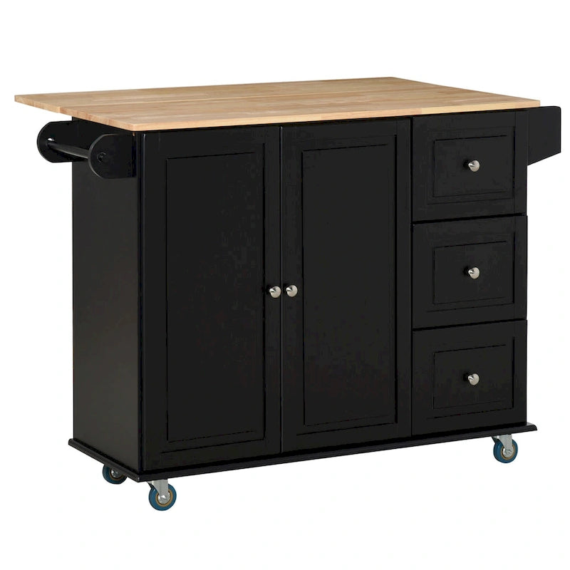 HOMCOM Kitchen Island Mobile Storage Cart with Towel/Spice Rack, 3 Drawers, 2-Door Cabinet and Lockable Wheels