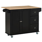 HOMCOM Kitchen Island Mobile Storage Cart with Towel/Spice Rack, 3 Drawers, 2-Door Cabinet and Lockable Wheels