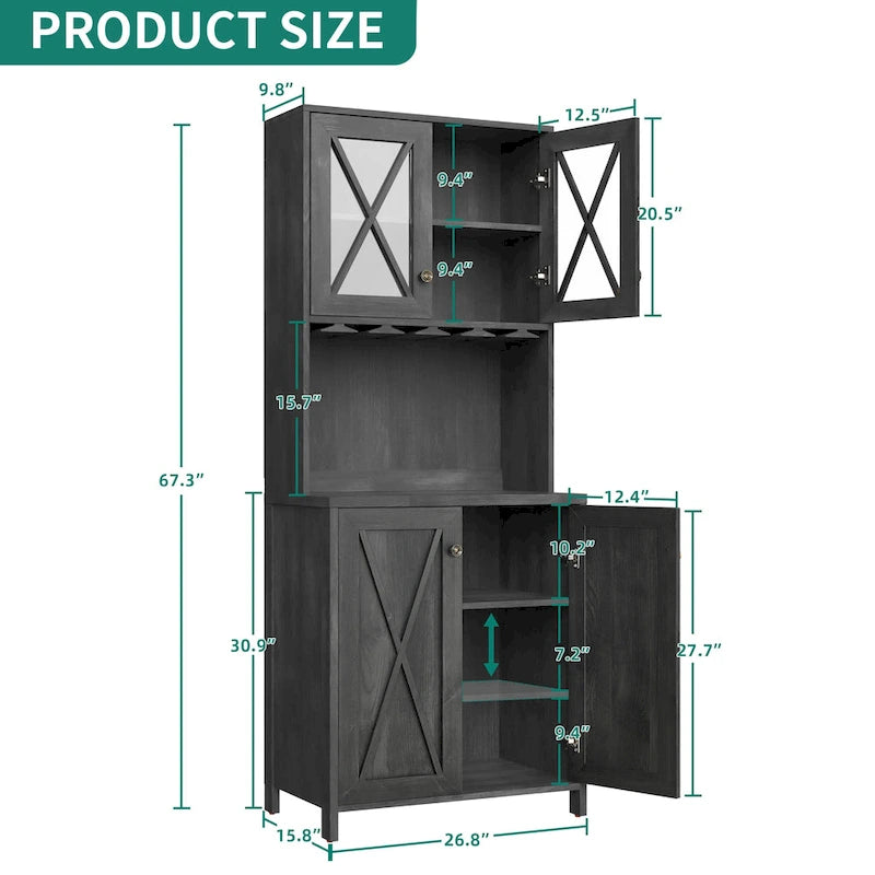 Farmhouse Bar Cabinet for Liquor and Glasses for Dining Room Kitchen Cabinet with Wine Rack