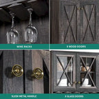 Farmhouse Bar Cabinet for Liquor and Glasses for Dining Room Kitchen Cabinet with Wine Rack