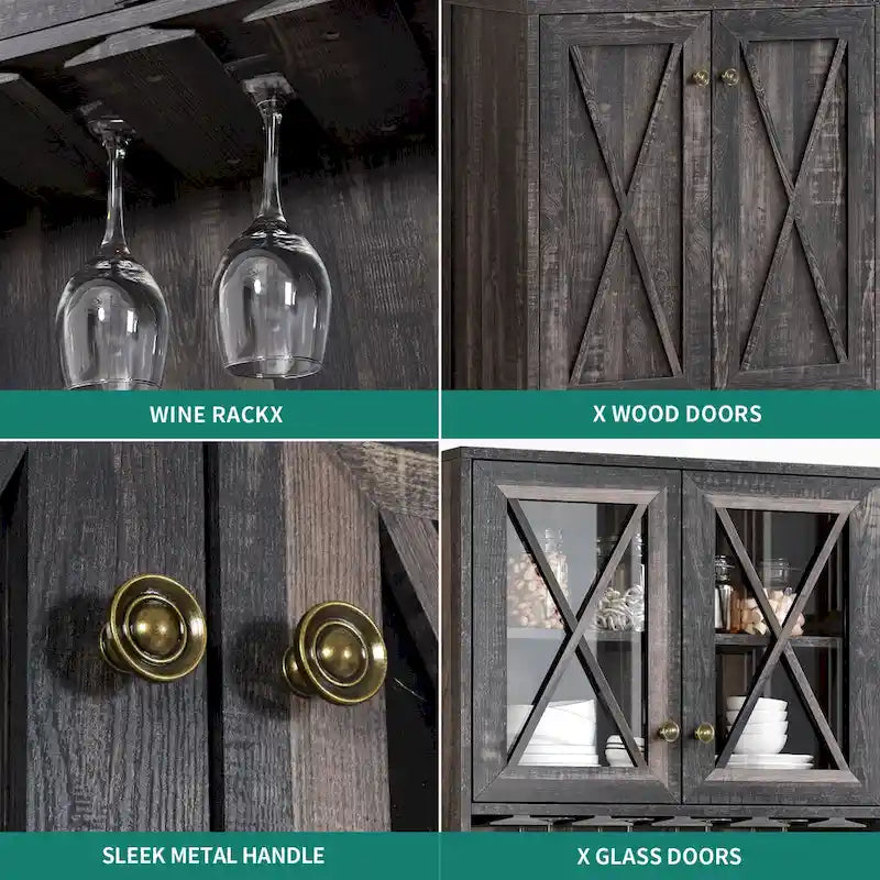 Farmhouse Bar Cabinet for Liquor and Glasses for Dining Room Kitchen Cabinet with Wine Rack