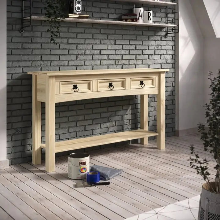 Wood Hall Table Console 3 Drawers Corona