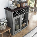 DH BASIC Farmhouse Four Shelf and Four Bottle Lattice-like Wine Buffet by