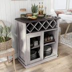 DH BASIC Farmhouse Four Shelf and Four Bottle Lattice-like Wine Buffet by
